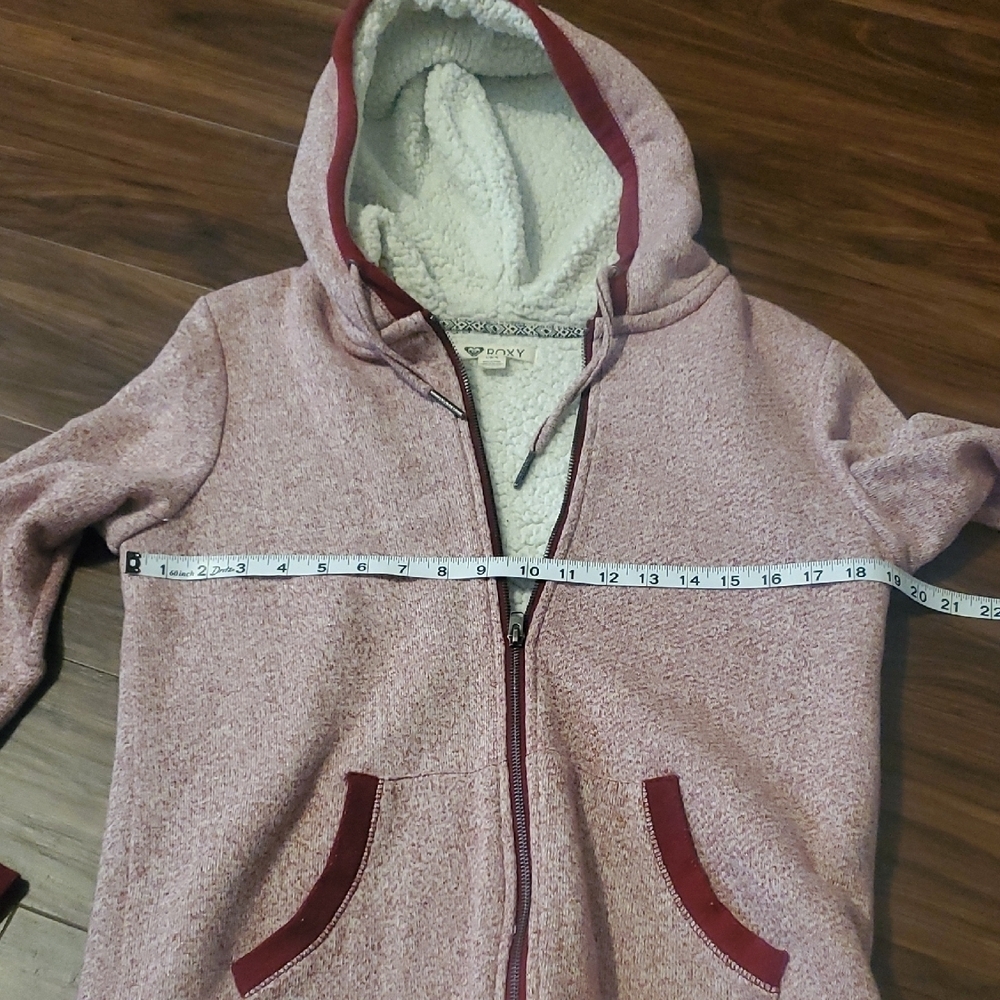 Roxy Light Pink Hooded Sherpa Fleece Hooded Jacket with Maroon Trim - Picture 4 of 9